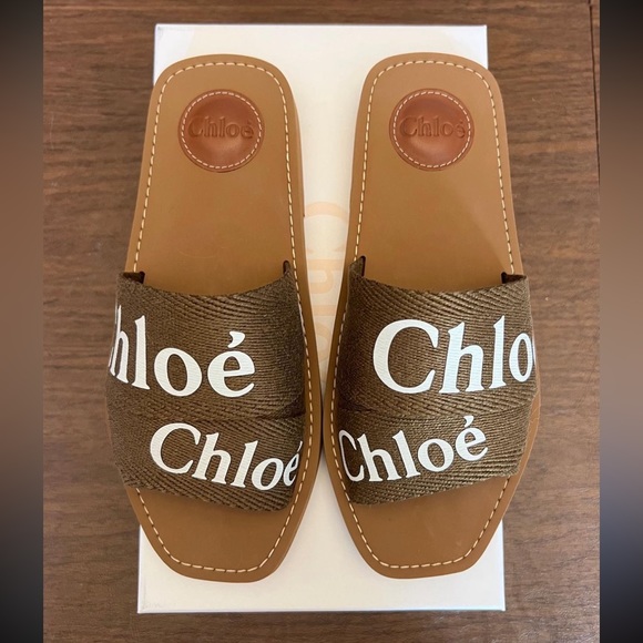 Chloé Woody Linen Slides - Picture 2 of 6